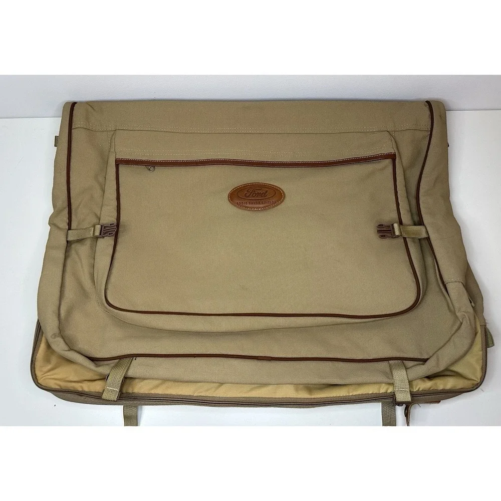 Ford Eddie Bauer Canvas & Leather Fold Up Hanging Garment Travel Bag Canvas Nice